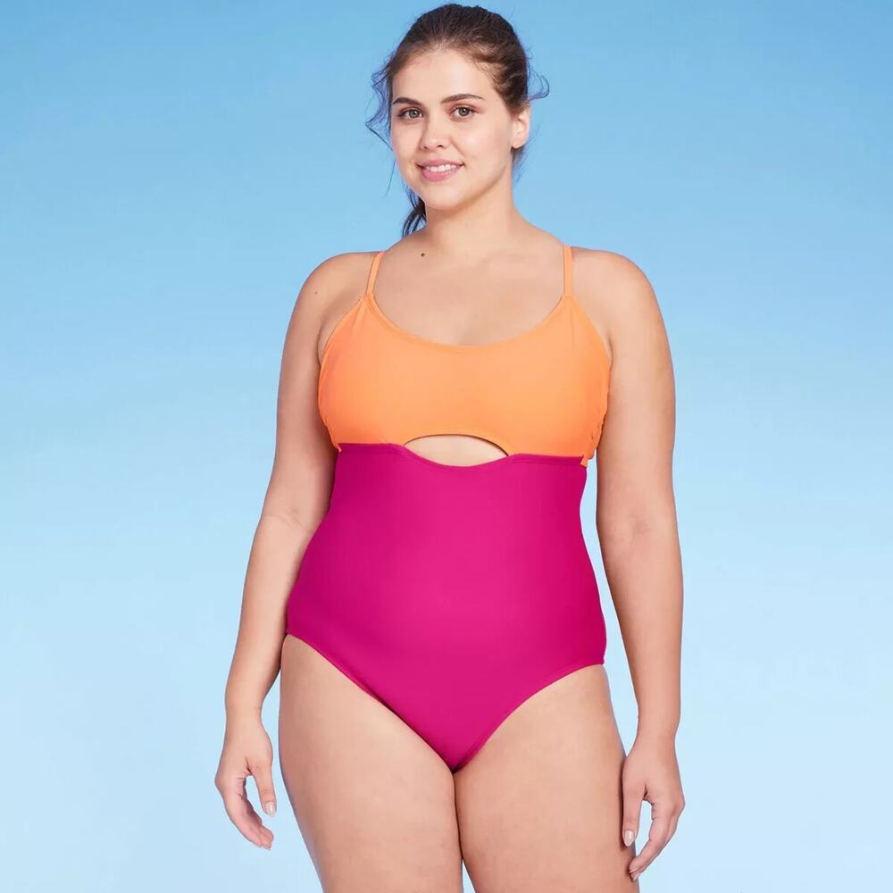 Women's Cut Out Colorblock Medium Coverage One Piece Swimsuit Kona Sol Multi XL